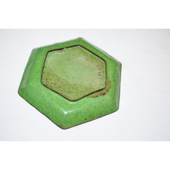 Vtg Chinese Enamel  Dish Flaws 3" Hand painted blue floral crazing octagon - Picture 4 of 4